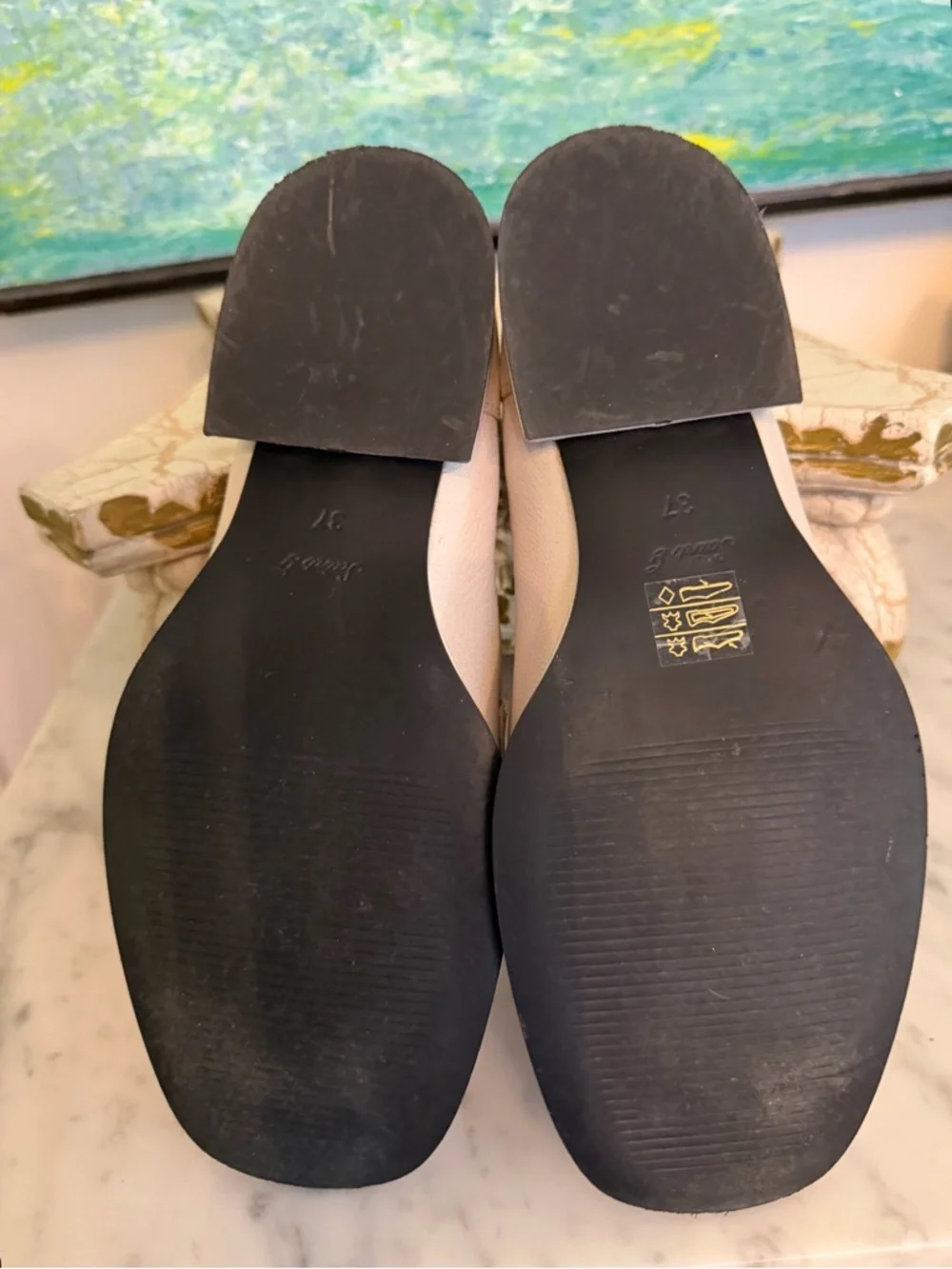 SAINT G Carla Off-White Leather Penny Loafers - Classic Slip-On Dress Shoes